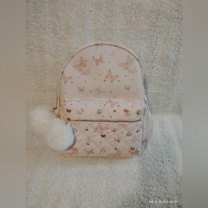 UNDERONESKY PINK BUTTERFLY BACKPACK WITH FAUX PEARLS AND GOLD TONE BUTTERFLIES